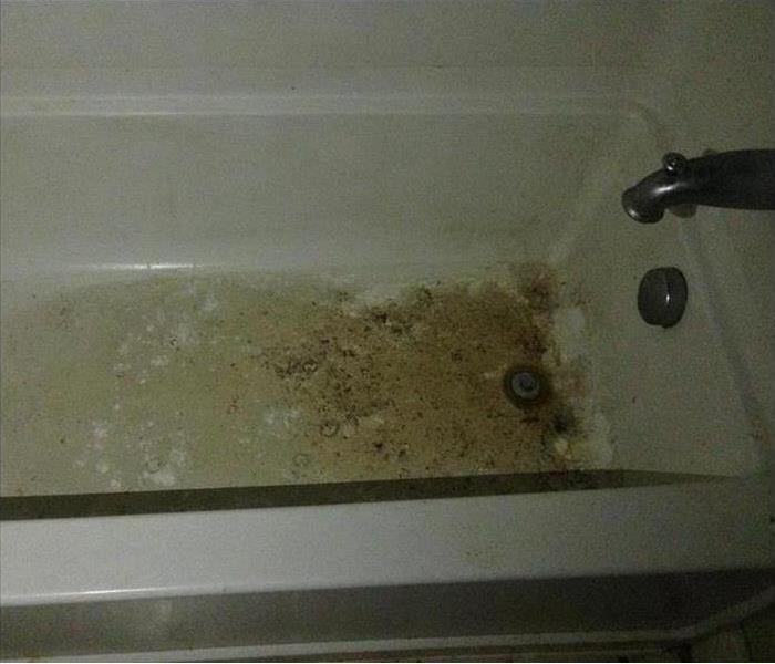 Bathtub with dirty water in it